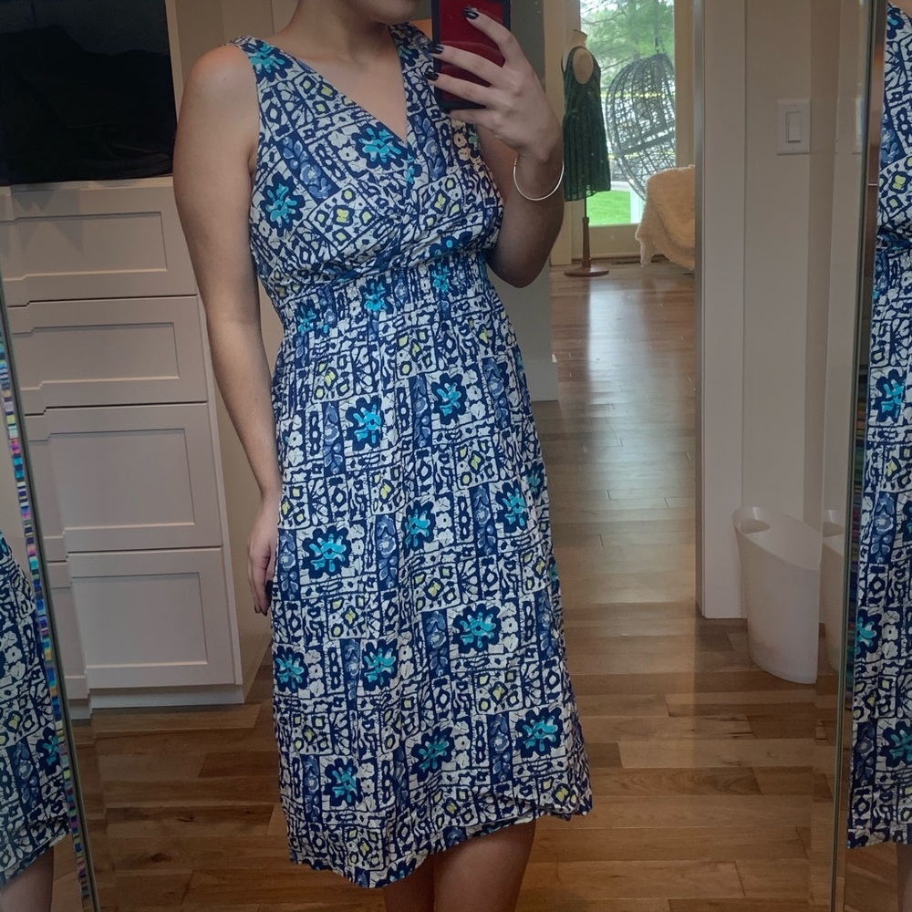 Avenue A-Line Blue Floral Dress SZ 14/16